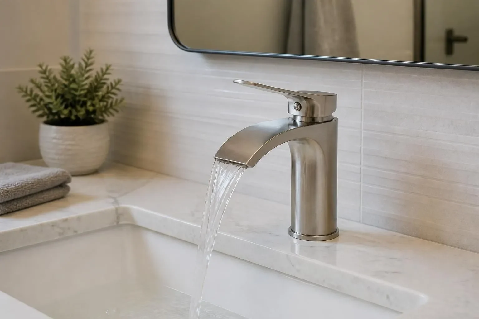 Modern bathroom fixture installed over a clean sink.